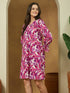 Janasya Women's Purple Linen Cotton Floral Printed A-line Dress